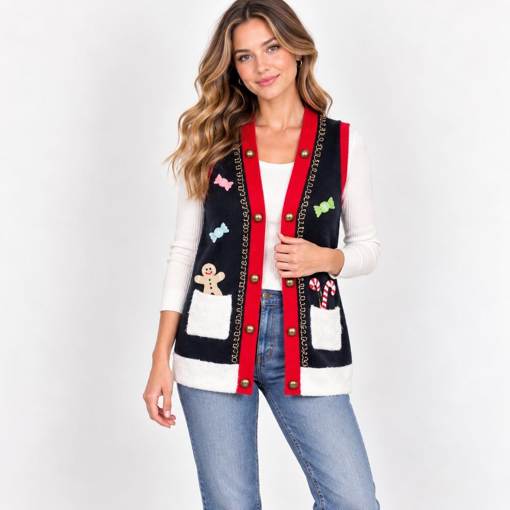 United States Ugly Christmas Cardigan Sweaters Womens Sz M Jingle Bells Holiday